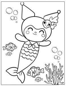 Kuromi Mermaid Coloring Page with Fish