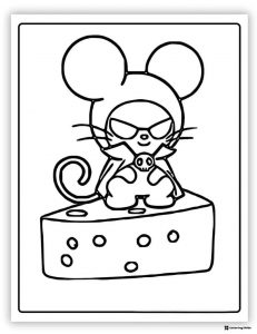 Kuromi Mouse Costume Coloring Page on Cheese Block