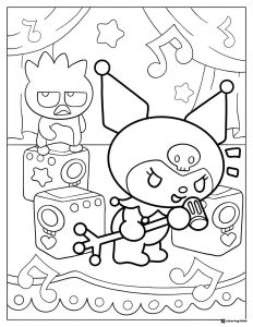 Kuromi Singing with Speakers and Musical Notes Coloring Page