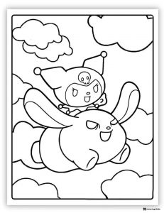 Kuromi and Baku in Clouds Coloring Page