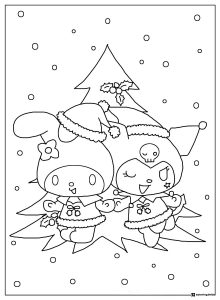 Kuromi and My Melody Christmas coloring page