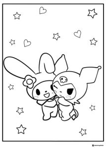 Kuromi and My Melody Standing Together with Stars and Hearts