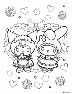 Kuromi and My Melody with Hearts and Ribbons Coloring