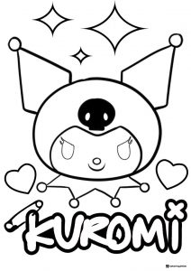 Kuromi head with hearts and sparkles coloring sheet