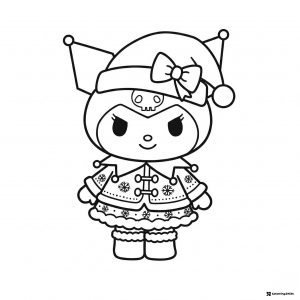 Kuromi in a Festive Christmas Outfit with Bow Coloring Page