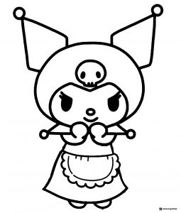 Kuromi in a maid outfit coloring sheet