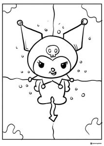 Kuromi smiling with skull in background coloring page