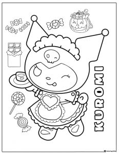 Kuromi with Halloween Candies Coloring Sheet