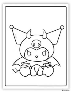 Kuromi with demon horns and wings coloring page