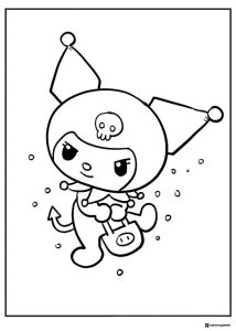 Kuromi with piggy bank coloring sheet
