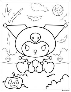 Kuromi with pumpkins and moon coloring sheet