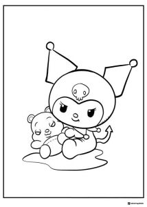 Kuromi with teddy bear coloring page
