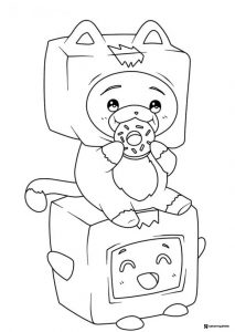 LankyBox Foxy on Boxy with Donut Coloring Page