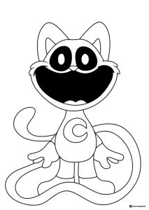 Laughing CatNap Coloring Page with wide open mouth