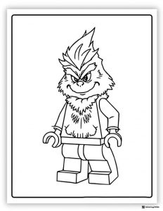 Lego Grinch smiling sinisterly coloring page