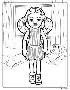 Little Barbie Coloring Page in Bedroom with Toy