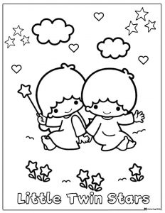 Little Twin Stars Holding Hands Coloring Page 1