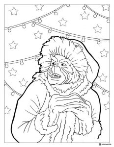 Live action Grinch with lights background coloring sheet