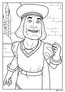 Lord Farquaad Smiling by His Castle Coloring Page