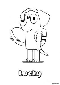 Lucky Coloring Page Holding Football in Game Outfit