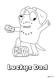 Luckys Dad Coloring Page Holding Remote and Boombox