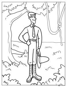 Man with Yellow Hat in Jungle Coloring Page