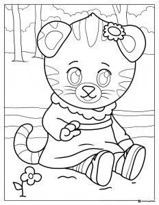 Margaret Tiger Coloring Page sitting outdoors with a flower