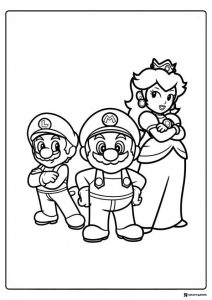 Mario Luigi Princess Peach Coloring Sheet