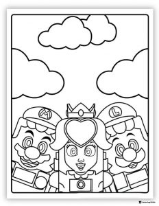 Mario Peach and Luigi close up coloring page