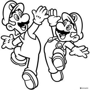 Mario and Luigi high fiving coloring page