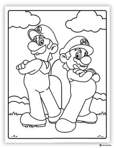 Mario and Luigi in a field coloring page