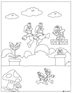 Mario and Luigi in a level with enemies coloring page