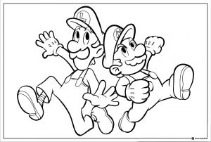 Mario and Luigi mid jump coloring page