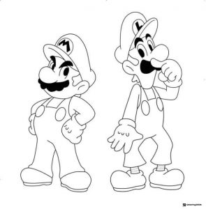 Mario and Luigi posing coloring sheet