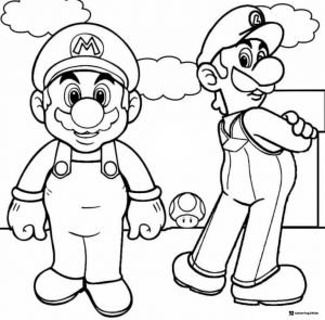 Mario and Luigi with a mushroom coloring page