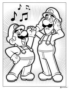 Mario singing to Luigi who covers ears coloring page