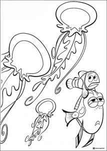 Marlin and Dory Coloring Page with jellyfish