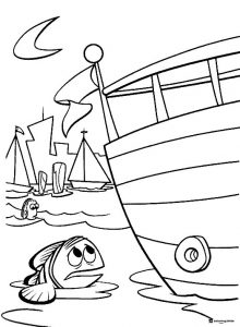 Marlin and Dory Near Boats Coloring Page
