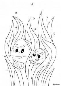 Marlin and Nemo Coloring Page in seaweed