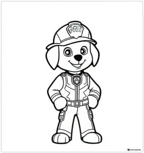 Marshall Coloring Page Standing with Paw Patrol Hat