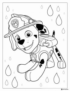 Marshall Coloring Page with Raindrop Background