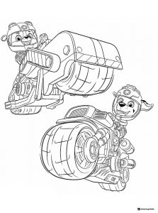 Marshall and Rubble on their Moto Pups Vehicles Coloring Page