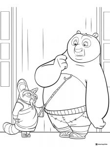 Master Shifu poking Po with a stick coloring page