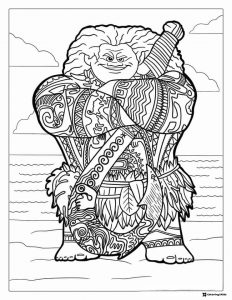 Maui Coloring Page holding his Fish Hook