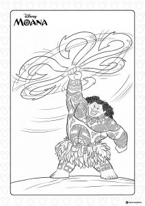 Maui Coloring Page swinging his Fish Hook