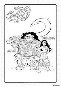 Maui and Moana with Fish Hook Coloring Page