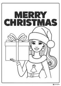 Merry Christmas Barbie Coloring Sheet with Present