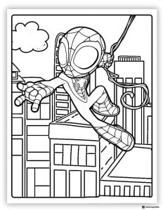 Miles Morales Web Slinging City Coloring Page