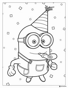 Minion Birthday Coloring Page with Party Hat