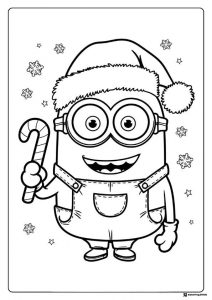 Minion Christmas Coloring Page Holding Candy Cane